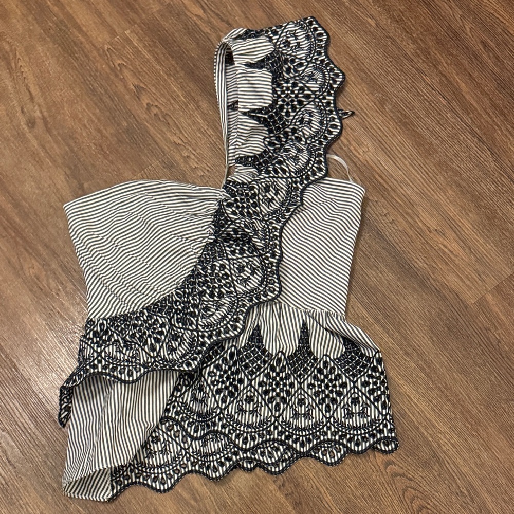 BCBGMaxAzria Black and White One-Shoulder Blouse